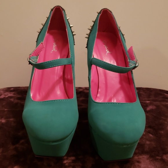 Teal & Black Studded Heels - Picture 2 of 4